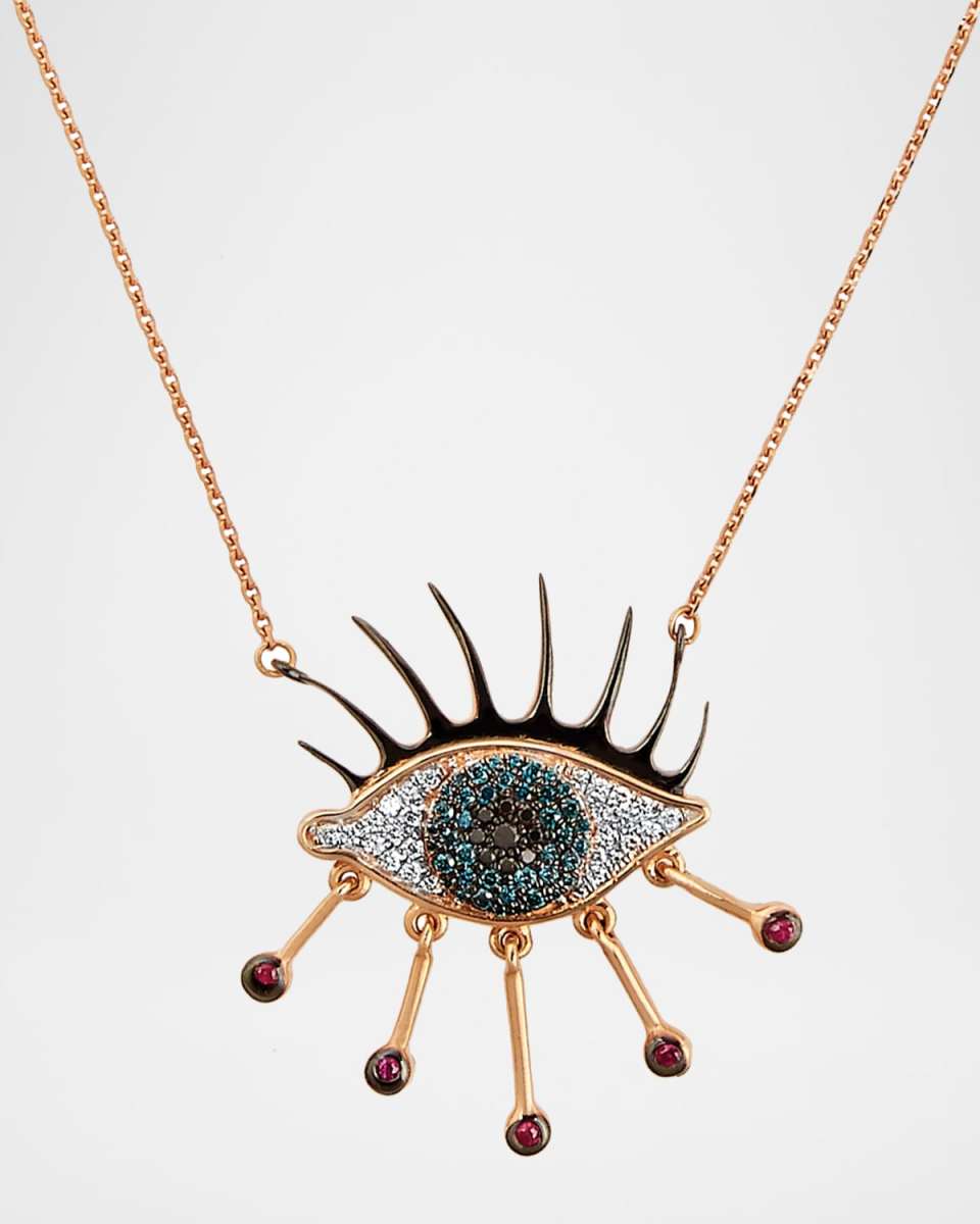 Eye Light Diamond and Ruby Pendant Necklace
